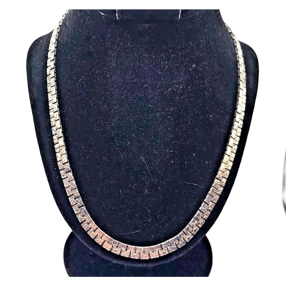 Vintage Textured SilverTone Link Necklace Hammered Geometric Chain Brutalist 20"